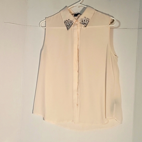 Forever 21 Sleeveless Top With Rhinestone Collar sheer Medium - Picture 1 of 6